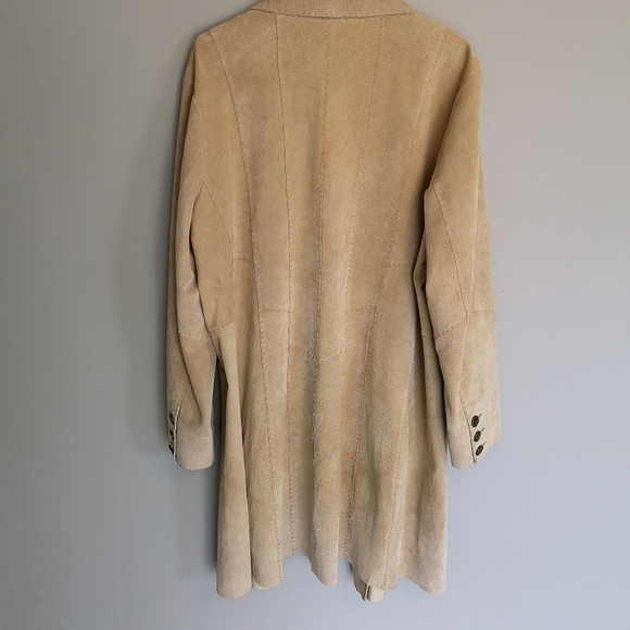 Vintage 100% Genuine Leather Long Suede Open Front Southwestern Boho Coat - Picture 2 of 16